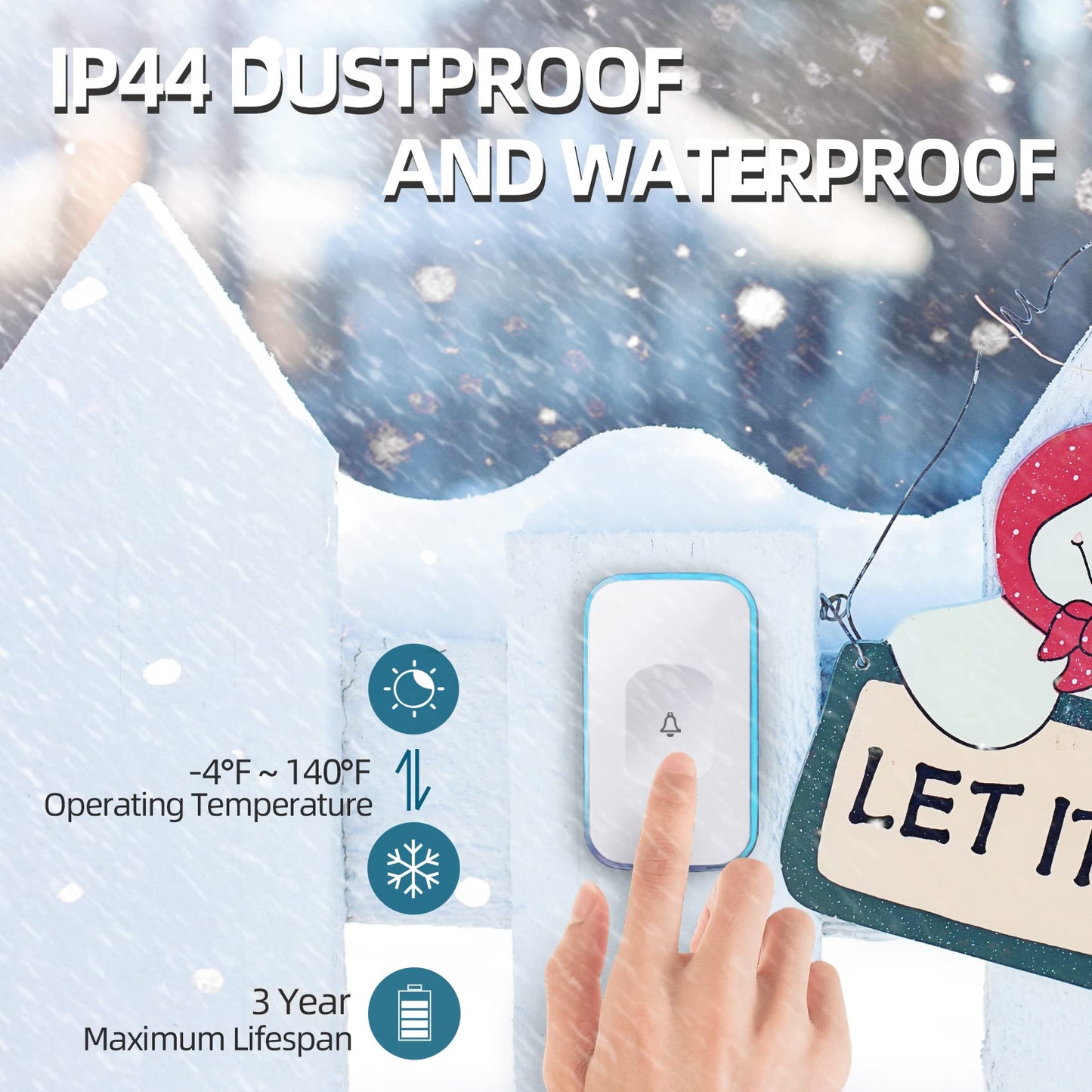 Wireless Doorbell 1200Ft Door Bells for Home with Flashing Light Hearing Impaired Door bell 1 Battery Button & 3 Plug in Receivers for Home Classroom Room Office