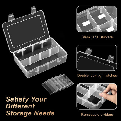 Mauproy 4 Pack 8 Grids Bead Organizer and Storage, Clear Plastic Storage Containers with Removable Dividers and Labels Small Tackle Box Organizer for Jewelry Crafts Electronics Small Parts