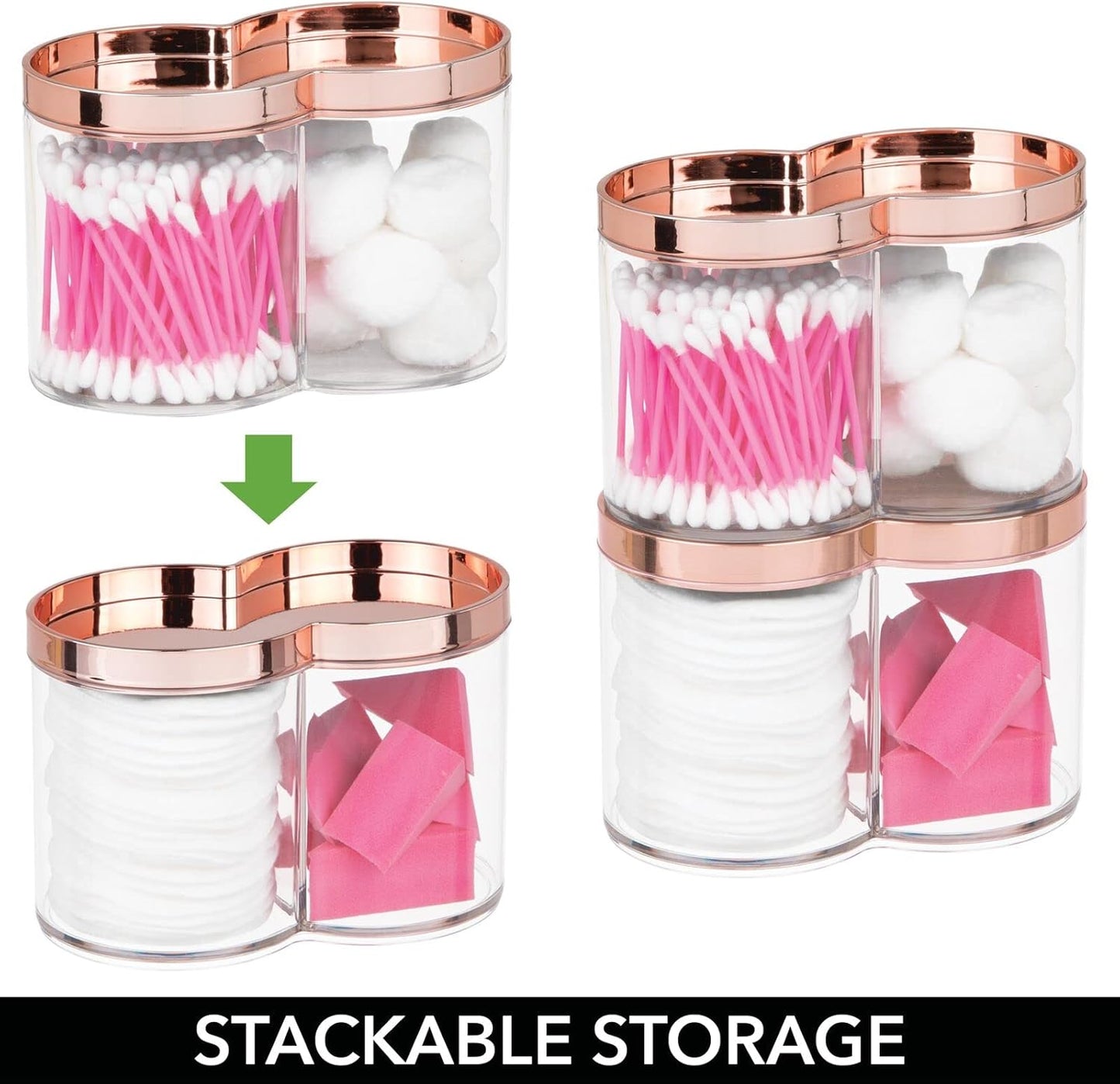 mDesign Plastic Canister Jar Organizer Set with Storage Lid - Clear/Rose Gold Lumiere Collection for Bathroom/Restroom