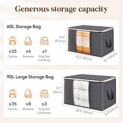 Lifewit 90L Clothes Storage Bins - 9 Pack Foldable Bags with Lids, Zippers & Clear Windows | Ideal for Organizing Clothing & Bedding