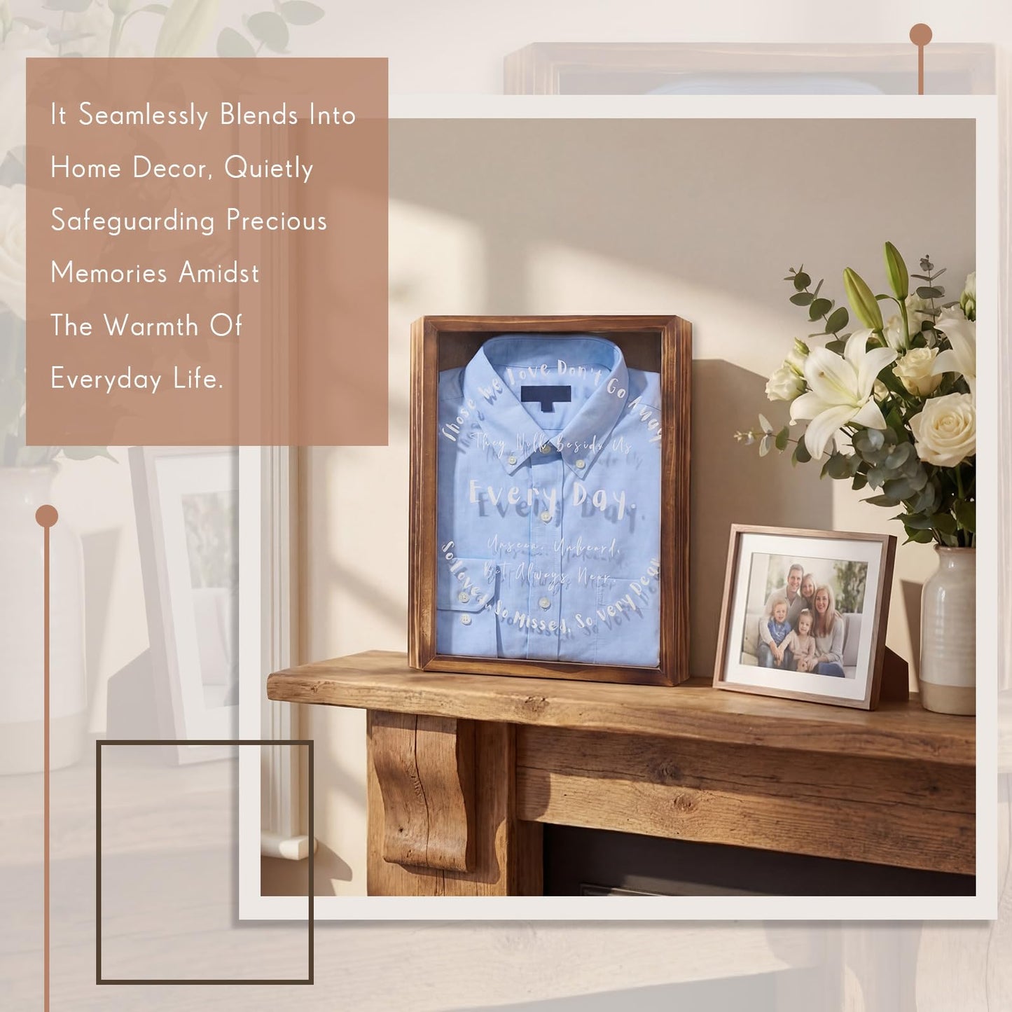 Novabright Sympathy Gifts for Loss of Father Husband Dad Mother- Memorial Clothing Display Shadow Box Frame for Keepsakes Decorations, Bereavement Remembrance for Loss of Loved One, 14.1x11x2, Brown