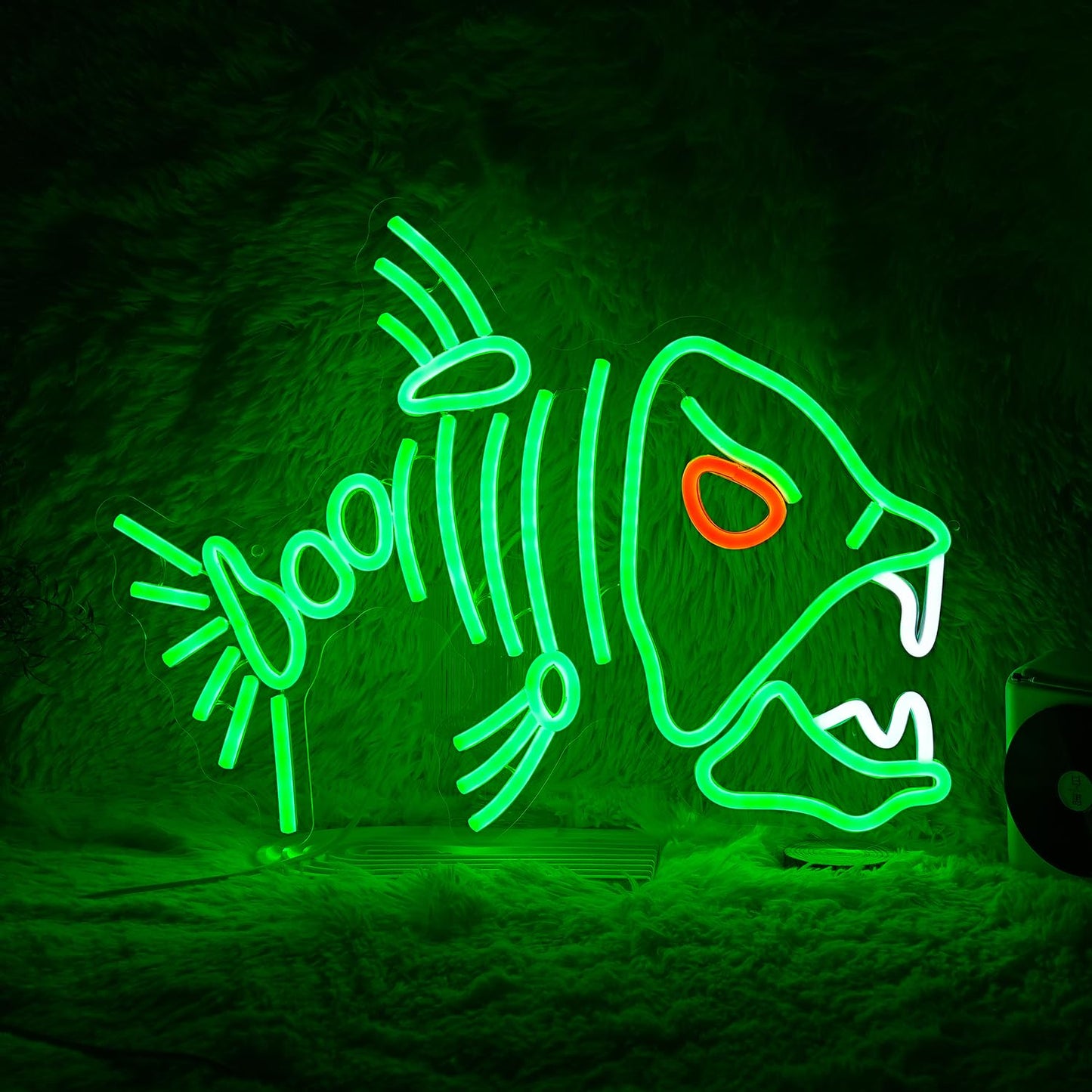 LIUOZHTEA Fish Neon Sign LED Skeleton Fish Neon Light for Wall Decor Dimmable Green Fish Bones Light Up Sign for Living Room Game Room Restaurant Man Cave Art Wall Decoration (16.7 ''*12.8 '')