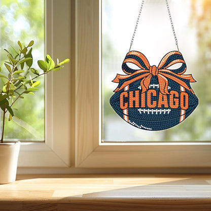 Rertcioph Football Diamond Art Hanging Kit for Adults, DIY Acrylic 5D Diamond Painting Hanging Ornament for Chicago Home Wall Decor and Gift