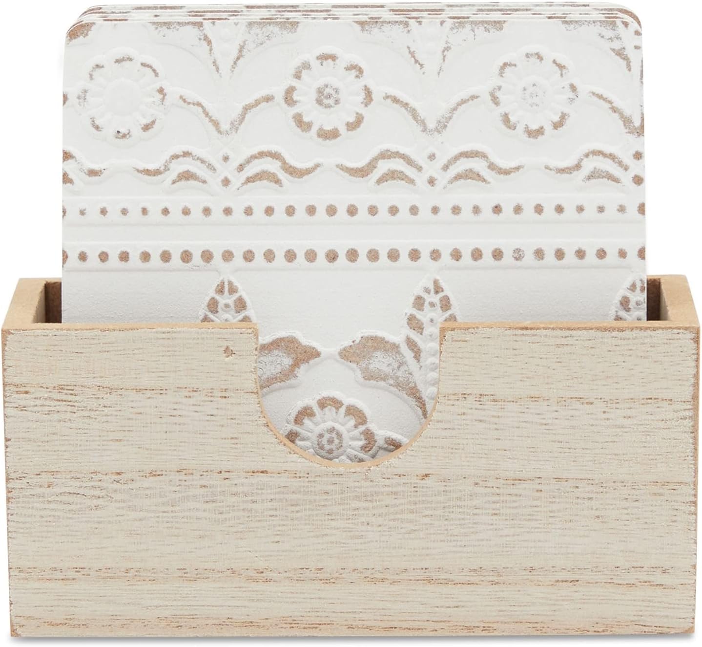 Set 6-3.8 Juvale Wooden Coasters of in, White, Square, Farmhouse Style - Coaster Holder for Coffee Table & Bar Decor