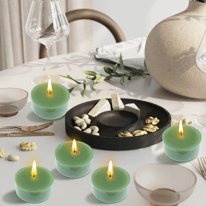NJAO HOO 24 Pack Sage & Sea Salt Scented Tealight Candles 6 Hours Burn Grass Green Tea Candle Clear Cup Small Round Candle for Home Decor and Aromatherapy