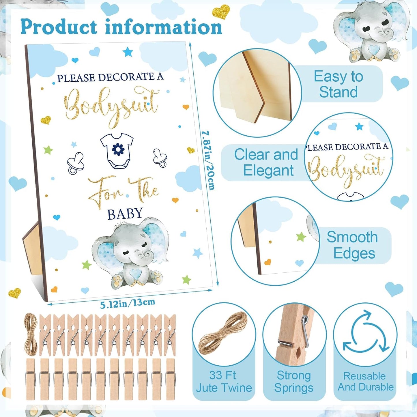 126 Set 25 25 24 1 50 Panitay Pcs Baby Shower DIY Bodysuit Bib Blank White Newborn Bodysuit Stencils Marker Sign