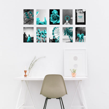 Teal Wall Collage Kit 75pcs of Photos for Bedroom, College Dorm, Boho Aesthetic Decor, Cute Posters Gift for Teen Girls, Modern Interior Decoration