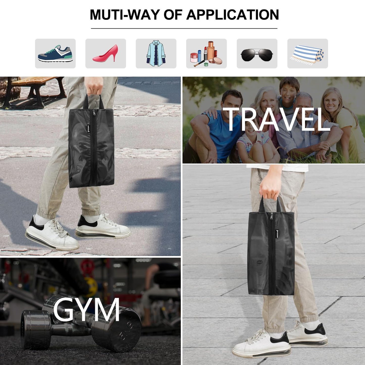 Prezon Travel Shoe Bags, Water Resistant TPU Mesh, Sturdy YKK Zipper, Shoes Storage Bag, Shoes Packing Organizer, Unisex Shoe Pouch for Travel or Home Storage