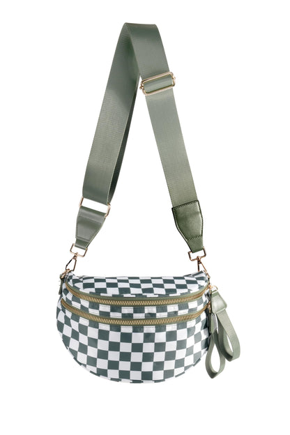 Spacious Checkered Nylon Crossbody Bag Bum Bag Checkered Handbags Wallets for Women