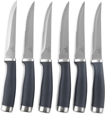 Core Kitchen Set of 6 Essential Grip Steak Knives - Black