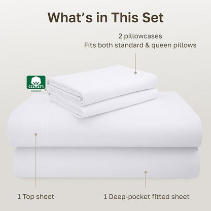 California Design Den Queen Sheet Set - Luxury 600 Thread Count Sateen, 100% Cotton Deep Pocket Sheets - White