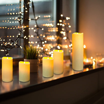 YIWER Plastic Waterproof Flameless Candles Set of 27: Battery Operated Candles Ivory Flickering Pillar Candles Include 4"/5"/6"/7"/8"/9" with 10-Key Remote 2/4/6/8H Timer Function