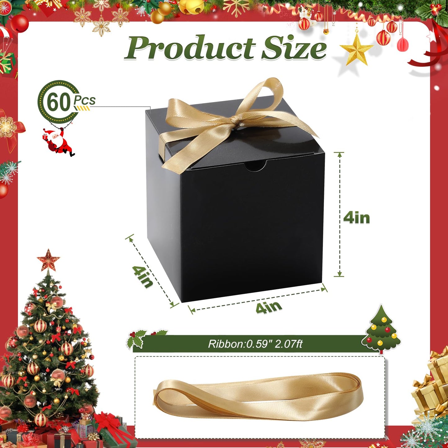 DOYIDE Small Gift Boxes, 60 Pcs 4x4x4 Inch Black Elegant Paper Box with Ribbons, Party Favor Boxes for Candy Cupcake Christmas Wedding Baby Shower Bridesmaids Birthday