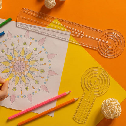 ForraFun 4 Pcs 3-in-1 Mandala Ruler Tool with Holes 4 Size Mandala Dot Art Circle Maker Compass Protractor Straight Dotting Ruler for DIY Drawing Stencil Art Geometric Projects
