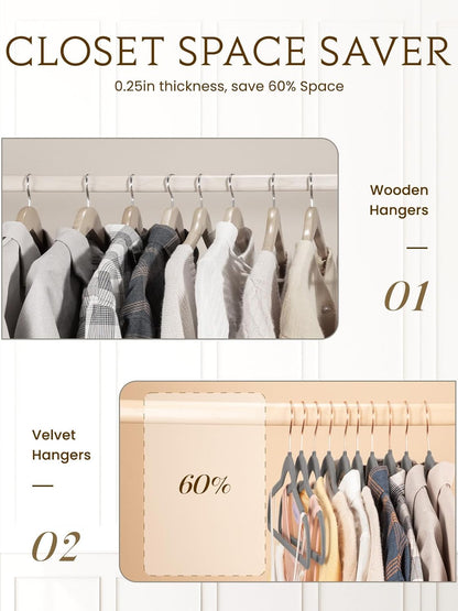Smartor Grey Velvet Hangers - 50 Pack Non-Slip Heavy Duty Felt Hangers with 360° Rotating Rose Gold Hook | Slim Space-Saving Closet Organizer