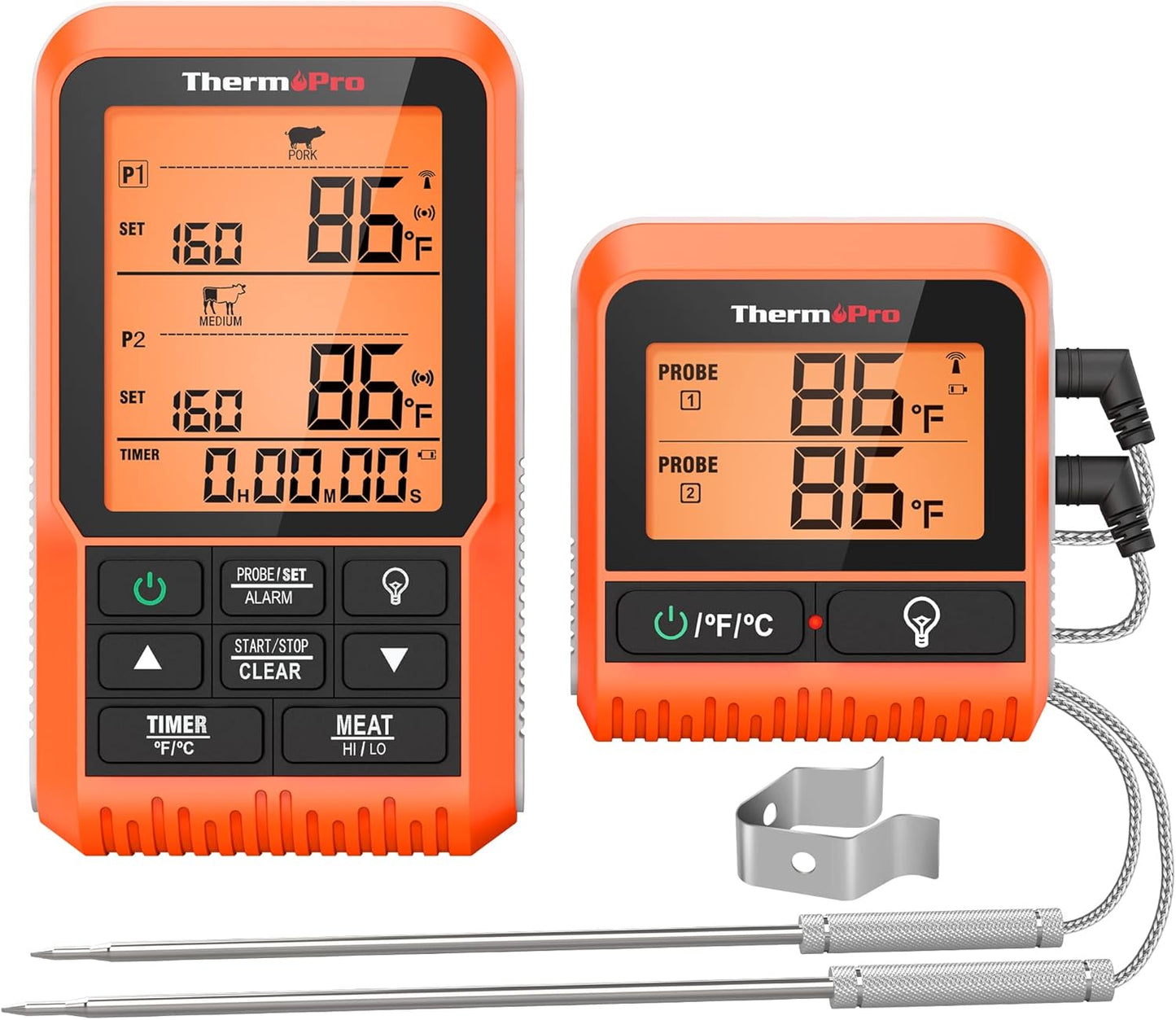 ThermoPro TP826 500FT Wireless Meat Thermometer, Dual Meat Probe Cooking Thermometer for BBQ, Smoker, Oven
