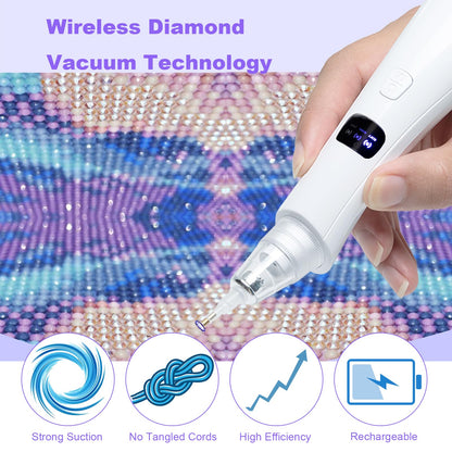 Cordless Electric Diamond Painting Pen Vacuum Diamond Art Pens No Wax Needed Diamond Painting Accessories Pen for DIY Art Beginners (White)