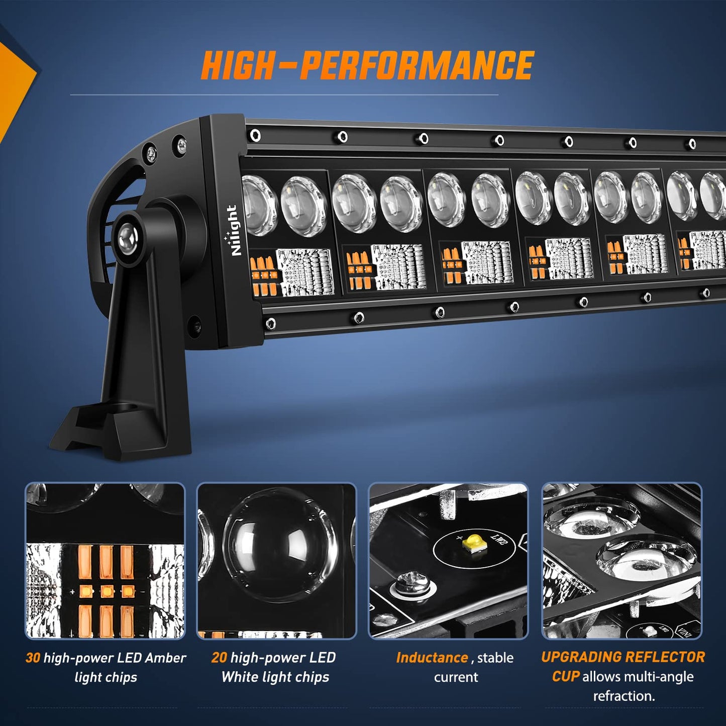 Nilight LED Light Bar 7D 22Inch 150W Spot Flood Combo Beam Amber White Work Offroad Lighting Driving Fog Lights for SUV ATV UTV Pickup Truck Boat