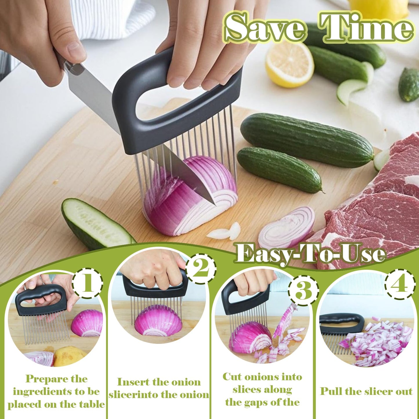 FANTEXY Onion Holder for Slicing - Onion Slicer and Meat Tenderizer Extra Large 16-Prong Stainless Steel, Vegetable Chopper for Potatoes, Tomatoes Slicer Assistant Tool for Lemons,Avocados,Carrot