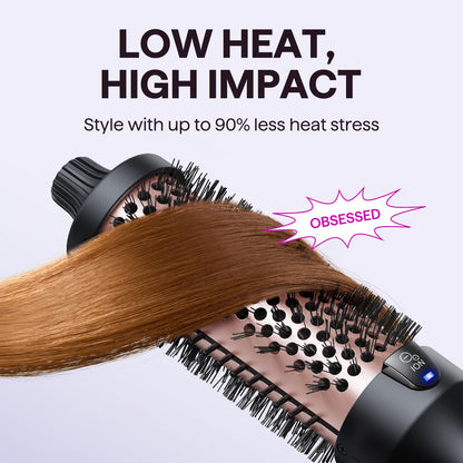 Wavytalk Thermal Brush, Blowout Boost 1.5 inch Heated Round Brush for Blowout Look, Dual Voltage, Pink, Sakura, Tourmaline Ceramic, Negative Ion Technology, 5 Temperature Settings, Less Damage