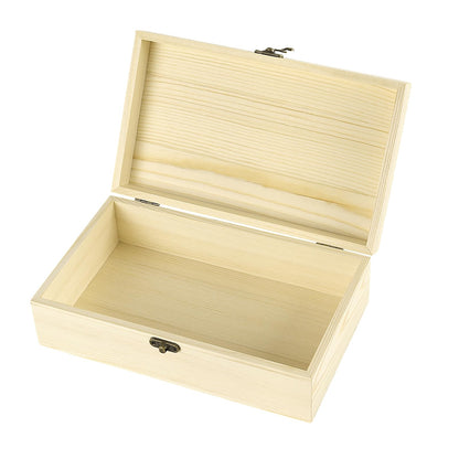 YAUFWUA 4 Pack Unfinished Wooden Boxes,9.8x6x3.14 Inch Wood Box with Hinged Lid Rectangle Wooden Storage Box Lot for Crafts, Jewelry