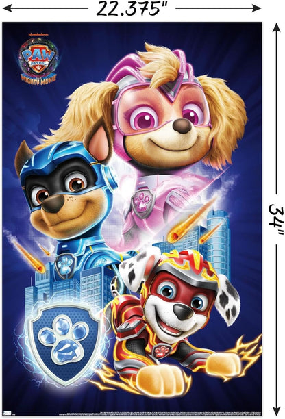 Nickelodeon Paw Patrol Wall Poster - Mighty Movie Design, Unframed, 34" L x 22.4" W