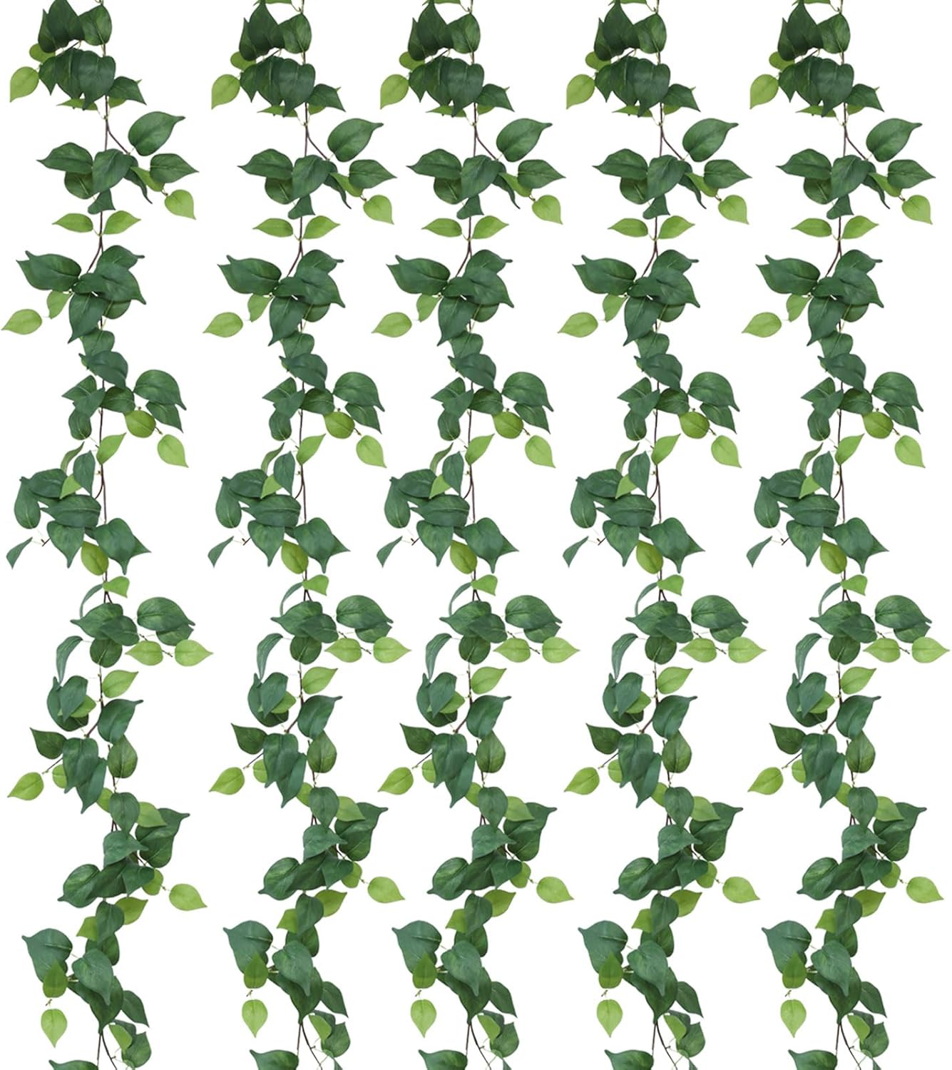 mizii 5 Pack 365" Artificial Scindaps Vines Garland, Fake Vine with Silk Green Leaves for Bedroom Wall Party Wedding