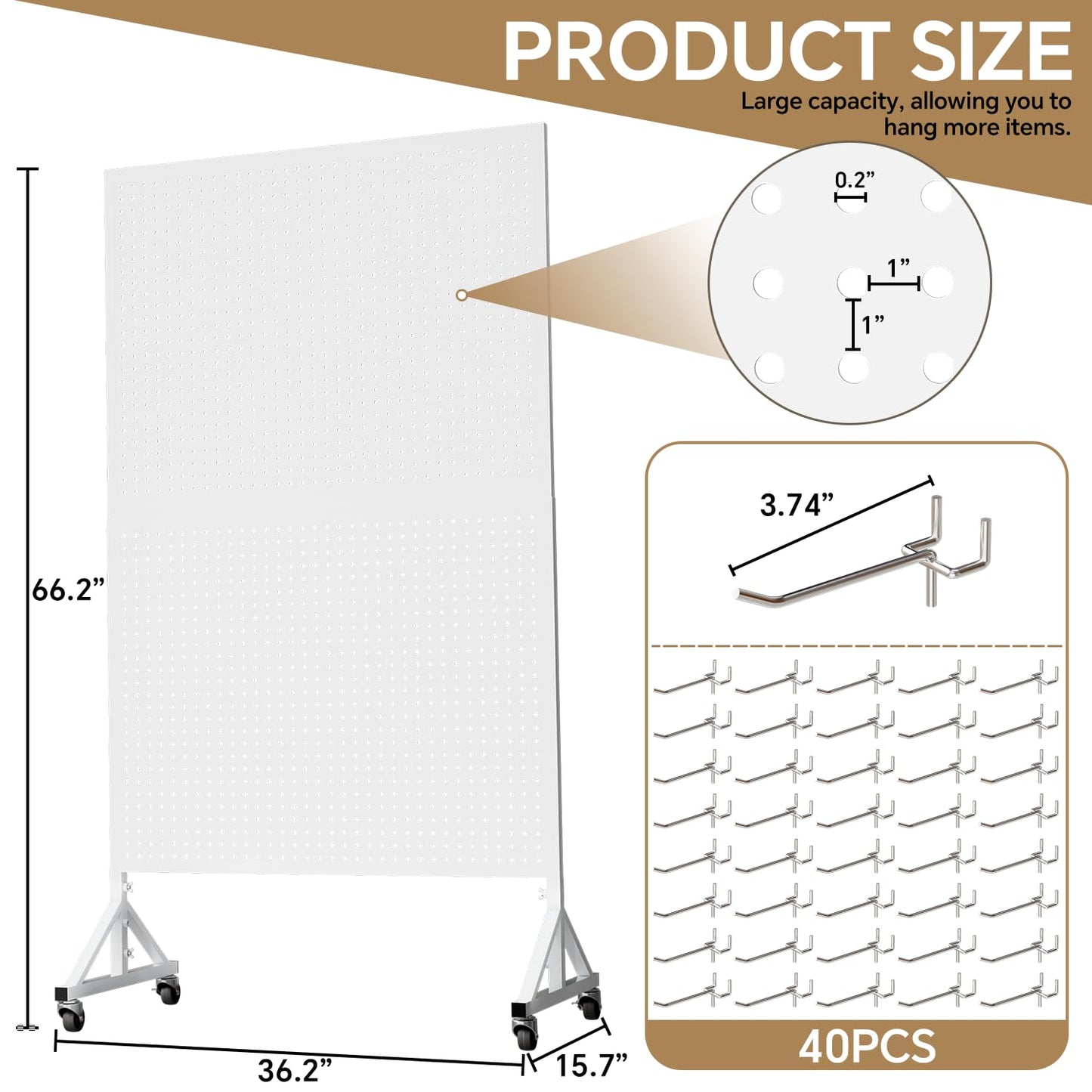 Giklux Metal Pegboard Display Stand 3.5 x 5.5 Feet, Adjustable Height with 40 Peg Board Hooks and Wheels, Pegboard Display Rack, Craft Display Rack, Retail Display Rack, Garage Peg Board