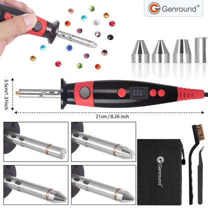 Genround Hotfix Rhinestone Setter, LCD Display Hotfix Applicator Tool Bedazzler Kit with Rhinestones Hot Fixed Wand for Clothes Clothing Fabric Crafts 6000pcs AB Crystal Clear 3 Gems Sizes Tips