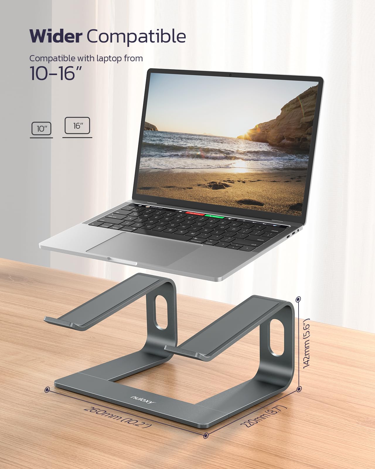 Nulaxy Fully Aluminum Laptop Stand, Detachable Ergonomic Laptop Holder Mount Computer Riser for Desk, Notebook Stand Compatible with MacBook, Dell XPS, All 10-16" Laptops - Gray