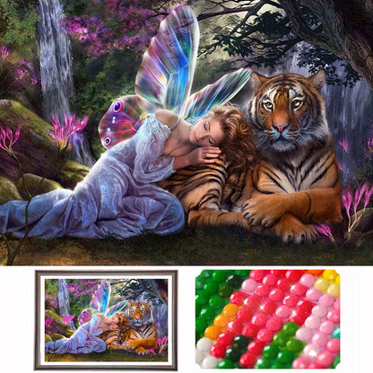 5D DIY Handmade Diamond Art Drawing Set Gemstone Paint with Tools Kit Full Drill Butterfly Fairy Tiger Crystal Rhinestone Arts Crafts for Adults Kids Home Wall Decor Gift (15.8x11.8in)