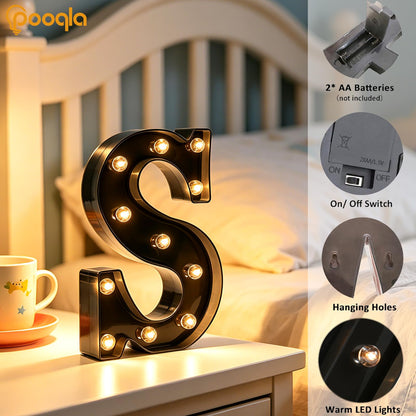 Decorative LED Illuminated Letter Marquee Sign - Alphabet Marquee Letters with Lights For Wedding Birthday Party Christmas Night Light Lamp Home Bar Decoration T, Black