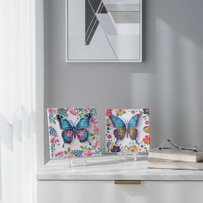 Cymbana Arts and Crafts for Kids Age 8-12, 3D Butterfly Diamond Art Kits, Gifts for Kids Age 6 7 8 9 10 with Plastic Easels DIY Gem Art Foldable Clear Butterfly Painting with Frame for Home Decor