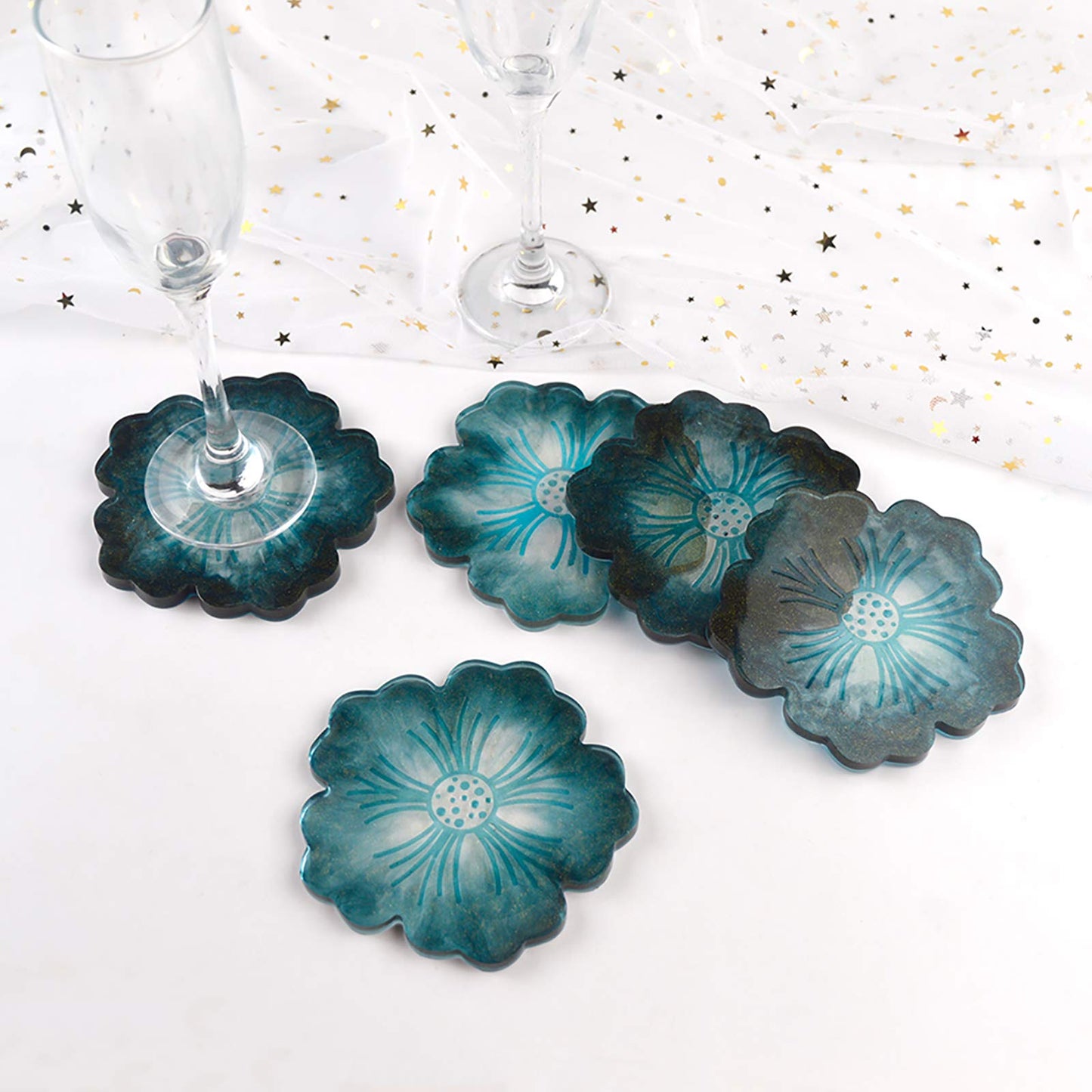 Panamalar Silicone Resin Molds, 1PCS Large Resin Tray Mold and 5PCS Coaster Molds for Resin Casting, Flower Shape Epoxy Resins Casting Molds for DIY, Home Decoration, Table Wine Tray-6 PCS