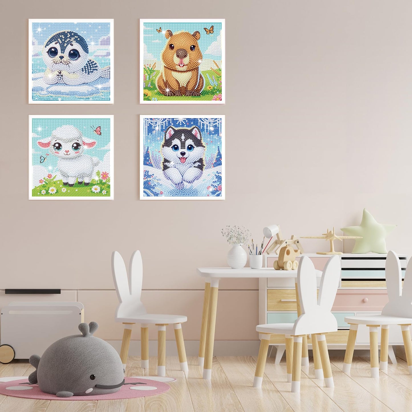 NANZHOO 4 Pack Diamond Art Kits Diamond Painting Kits for Beginners, 5D Cute Animals Diamond Art Gem Art Dimond Art Paintings, Mosaic Kits DIY Full Drill for Gift Home Wall Decoration, 6x6 Inch