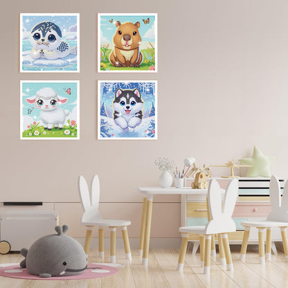 NANZHOO 4 Pack Diamond Art Kits Diamond Painting Kits for Beginners, 5D Cute Animals Diamond Art Gem Art Dimond Art Paintings, Mosaic Kits DIY Full Drill for Gift Home Wall Decoration, 6x6 Inch