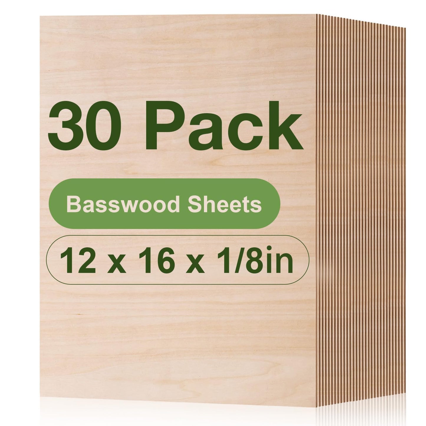ROBOTIME 30-Pack Basswood Sheets 1/8" x 12" x 16" - Laser Engraving Blanks, 3mm Wood for Laser Cutting and Engraving