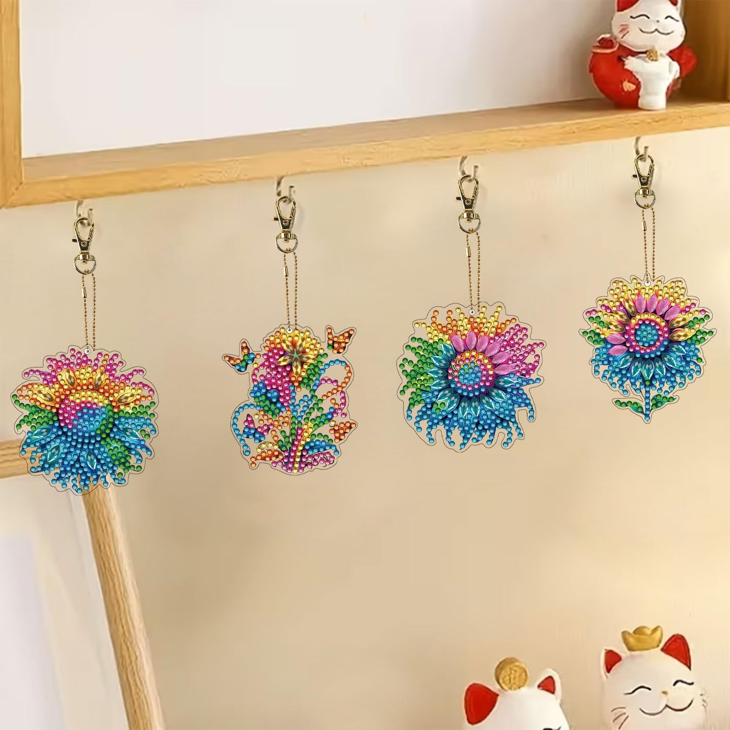 C'eitura 12-Pack DIY Colorful Sunflower Diamond Art Keychain Kits, Cute Keychains for Bags, Keys, Backpacks, Sparkling Art & Craft Gifts for Kids, Teens, Adults