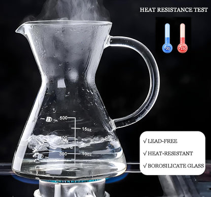 Pour Over Coffee Maker with Reusable Stainless Steel Drip Filter, Borosilicate Glass Carafe for 1-4 Cups