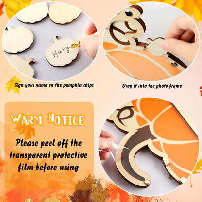 Thyle 63 Pcs Pumpkin Baby Shower Guest Book Fall Halloween Pumpkin Baby Shower Decorations with Photo Frame Sonogram Frame Keepsake Alternatives 60 Wood Slices Set, Autumn Thanksgiving Party Favors