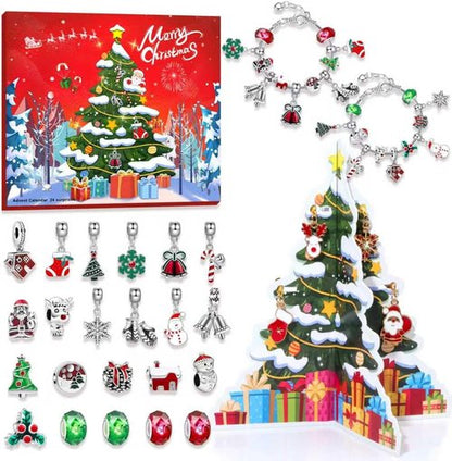 Advent Calendar 2025 - Kids' 24-Day Christmas Countdown with DIY Charm Beads & Bracelets | Red & Green