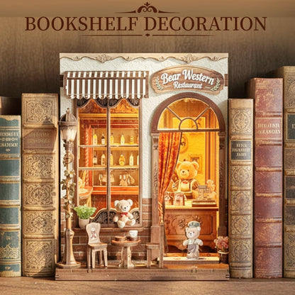 HYXBXSS Book Nook Kit, DIY Miniature House Dollhouse Kit for Adults, Bakery Patisserie Mini House Building Kit with LED, Booknook Kit Bookshelf Decor 3D Wooden Puzzles, Gifts for Family and Friends