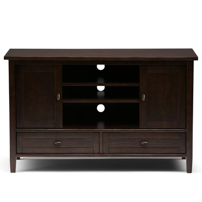 SIMPLIHOME Warm Shaker TV Stand - 47 inch Wide Solid Wood Media Console in Tobacco Brown, Transitional Entertainment Center for TVs up to 50 Inches with 2 Cabinets, 2 Drawers, and Cord Management