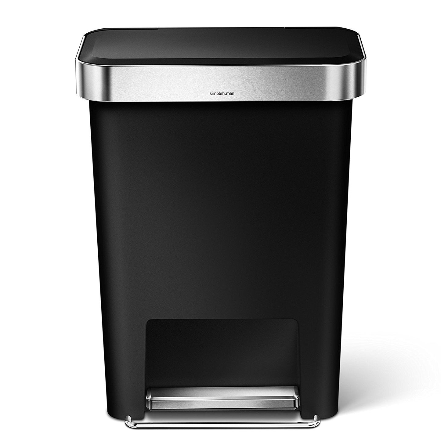 simplehuman Hybrid Step Can, 45L / 12 Gallon Rectangular Kitchen Trash Can, Liner Rim System, Liner Pocket®, 150,000-Step Pedal, Lid Shox® Silent Close, Black Plastic