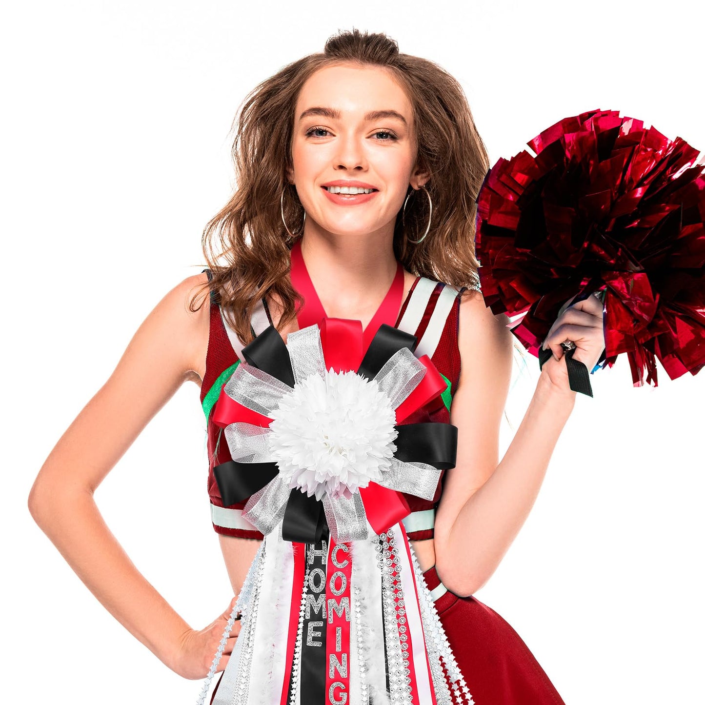 Thiccywoov Homecoming Mum Supplies Set 7'' Artificial Flower Paper Disc Backer Ribbon Home Coming Mum DIY Craft Kit for Homecoming Week Dancing Party King Queen Gift Decor (Red,Warm Style)