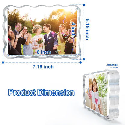 laapee 4x6 Acrylic Picture Frame 3 Pack, 10+10mm Thicker Magnetic Acrylic Frame, Double Sided Display, Anti-fading, Clear Block Scalloped Photo Frames Freestanding for Desktop Display