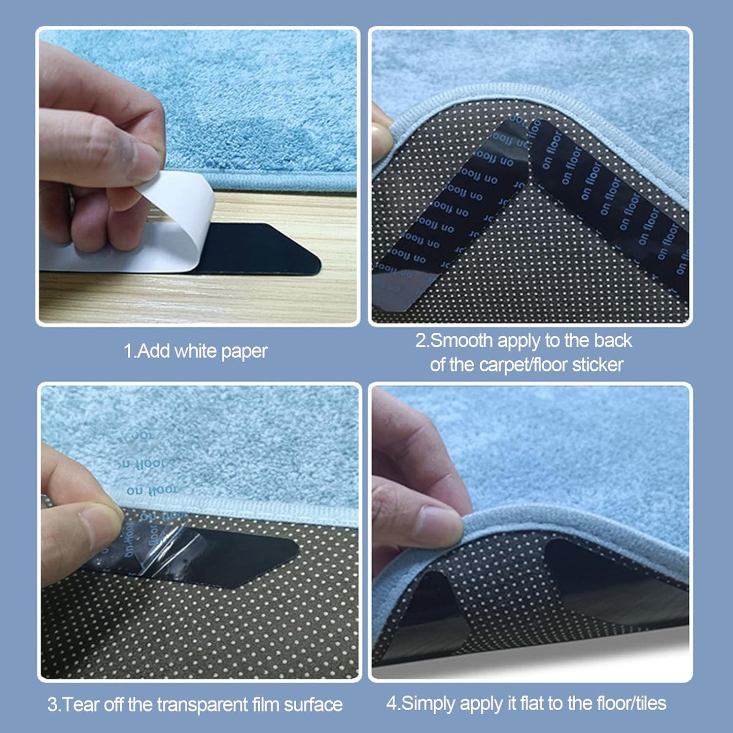 24 PCS Rug Tape, Non Slip Rug Grippers, Hold Carpet in Place on Hardwood Floors and Tiles