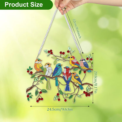 CEOVR Spring Birds Hanging Diamond Art for Adults, Birds on Branch Diamond Painting Pendant DIY Gem Art Wall Hanging Ornament, Acrylic Home Garden Decor with Chain, Box Kit 9.63 * 8.17inch