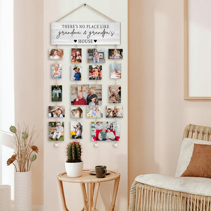 Orchroma Grandparent Picture Frames Collage Wall Decor, Grandpa Grandma Picture Frame, Gifts for Grandparent from Grandkids, Hanging Photo Display with Clips, Picture Hanging Kit, 16 x 5 Inches, Wood