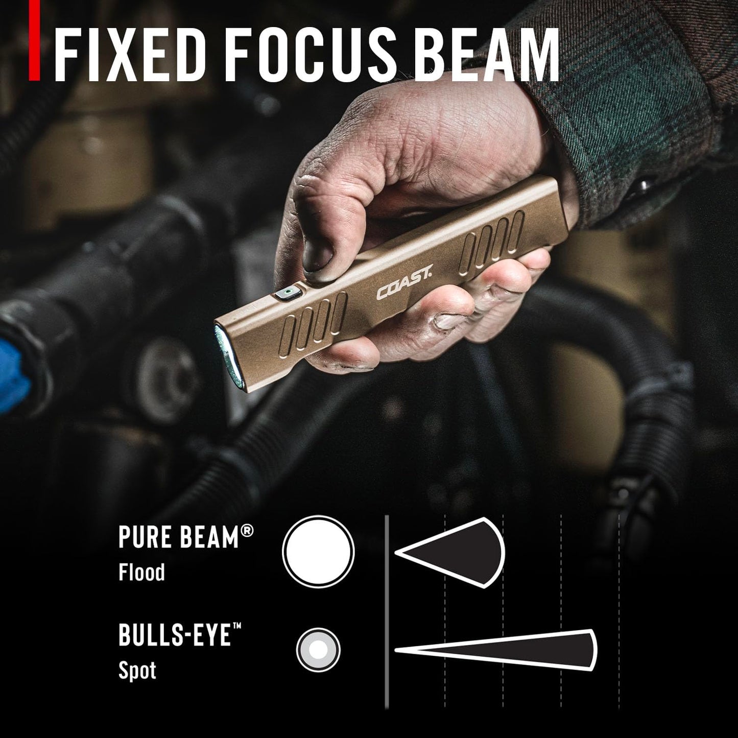 Coast Slayer 1150 Lumen USB-C Rechargeable LED Flashlight with Spot/Flood, Memory Mode and Pocket Clip, Dune